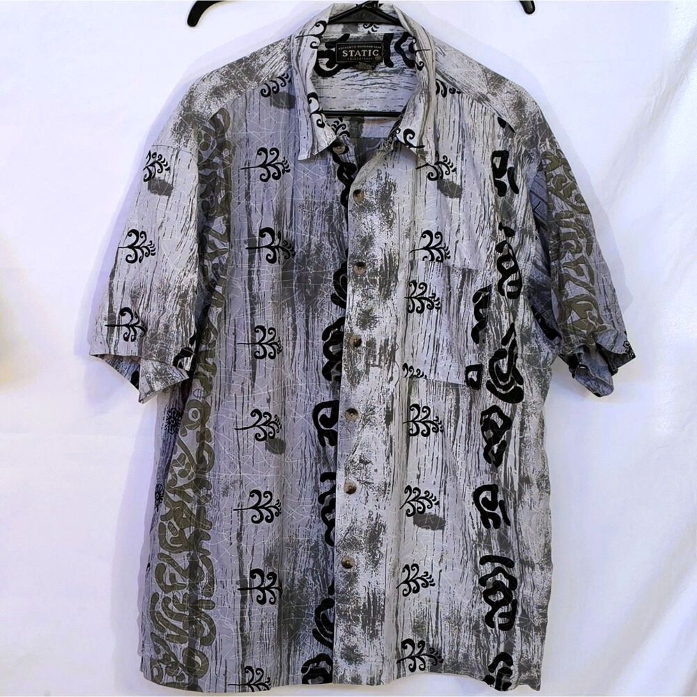 #0405 STATIC Since 1999 Men's Tribal Abstract Print 100% Cotton Camp Shirt XXL